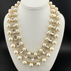 Triple Strand Pearl & Crystal Gold-Tone Necklace Charter Club Lobster Clasp Jewe